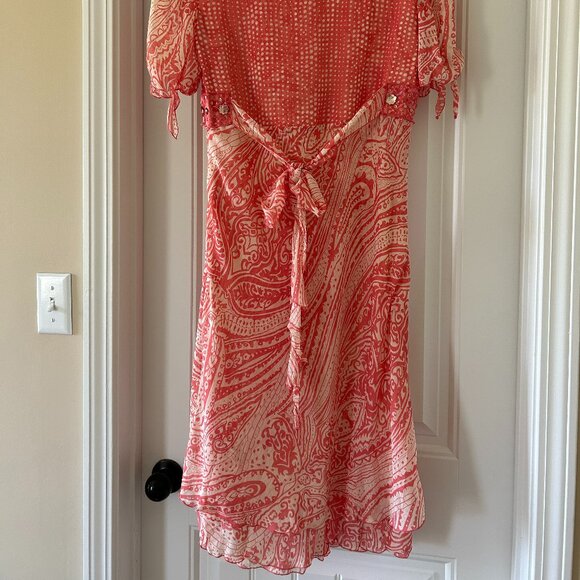 Kaelyn Max Dress Size L Peach & Cream Sequence Summer Peepholes Chest & Sleeves - Picture 4 of 16
